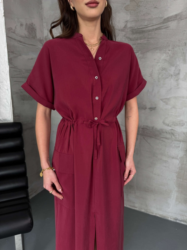 Bordo Kargo Cepli Tensel Elbise 70316-Bordo