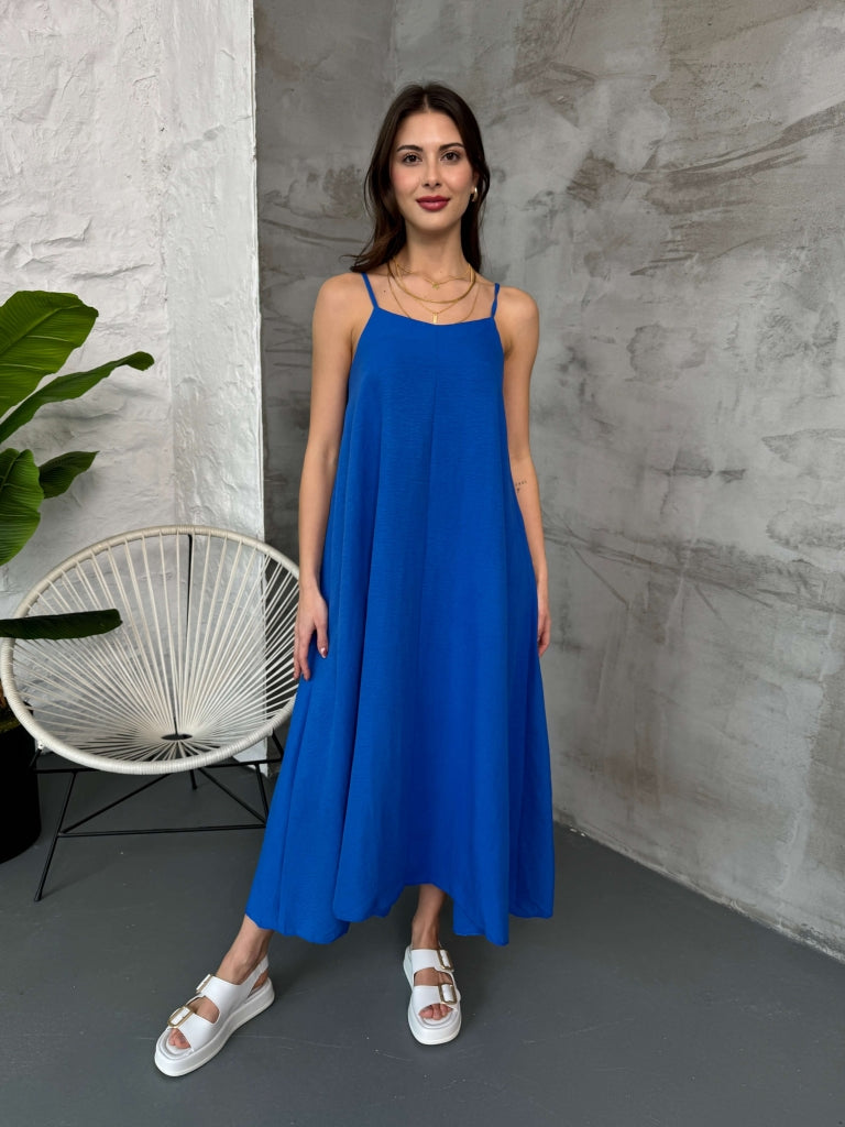 Saks Askılı Elbise 2975-Saks