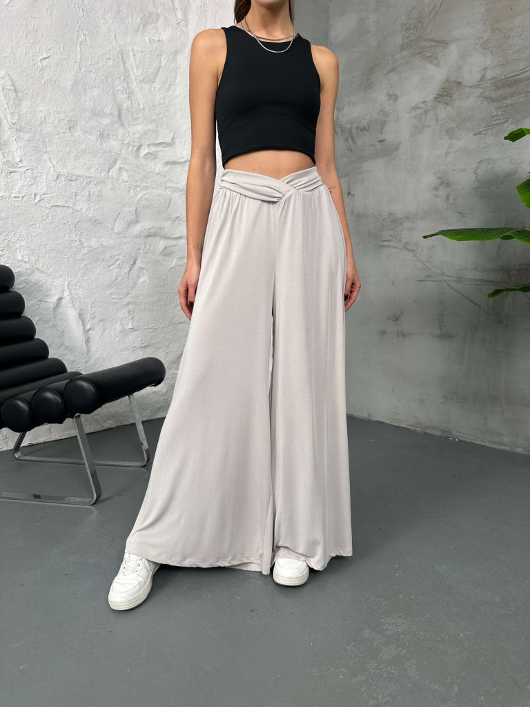Taş Beli Çapraz Detay Modal Pantolon 30272-Taş