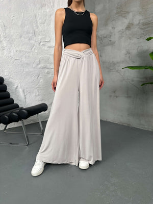 Taş Beli Çapraz Detay Modal Pantolon 30272-Taş