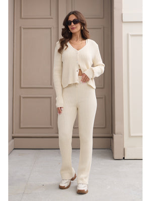 Ekru Üçlü Triko Takım 5190-Ekru