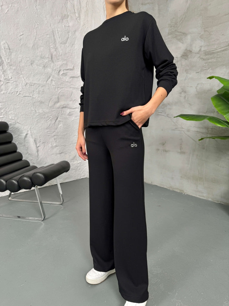 Siyah Modal Bisiklet Yaka Sweat Takım EY4027-Siyah