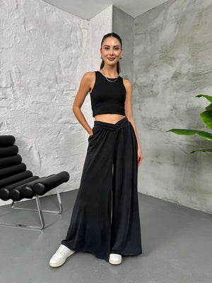 Füme Beli Çapraz Detay Modal Pantolon 30272-Füme