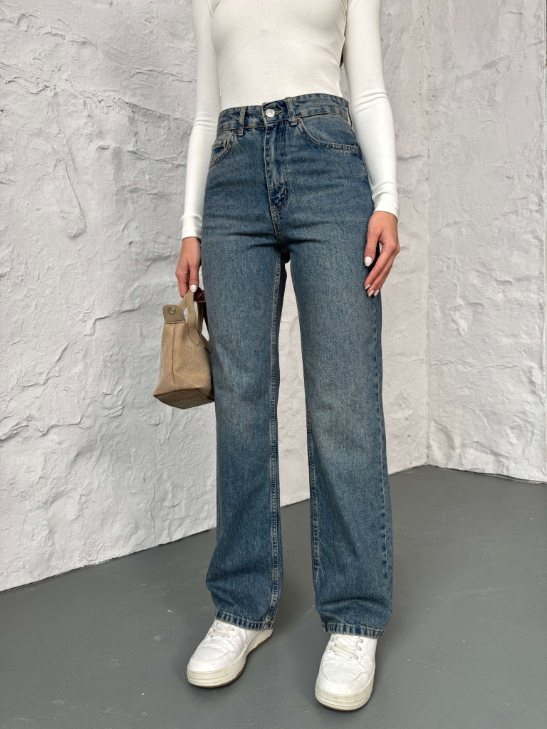 Mavi Yıkamalı Straight Orj Jean 24111-Mavi