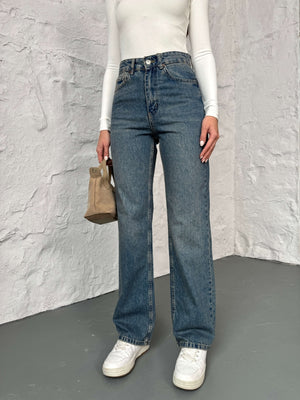 Mavi Yıkamalı Straight Orj Jean 24111-Mavi
