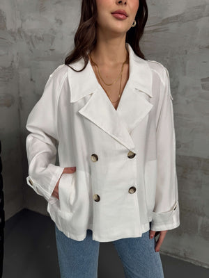 Ekru Apoletli Kısa Trenç 9547-Ekru