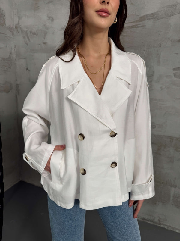 Ekru Apoletli Kısa Trenç 9547-Ekru