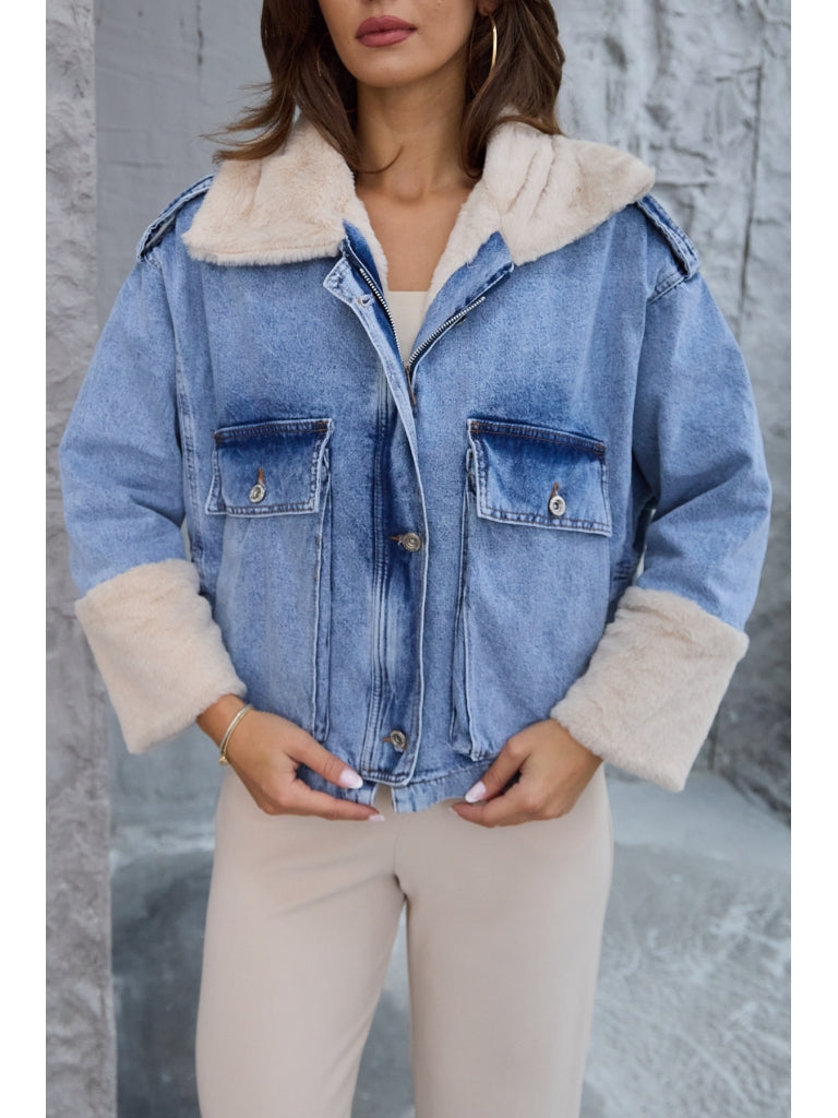 Mavi Kürklü Tasarım Jean Mont 5052-MAVİ