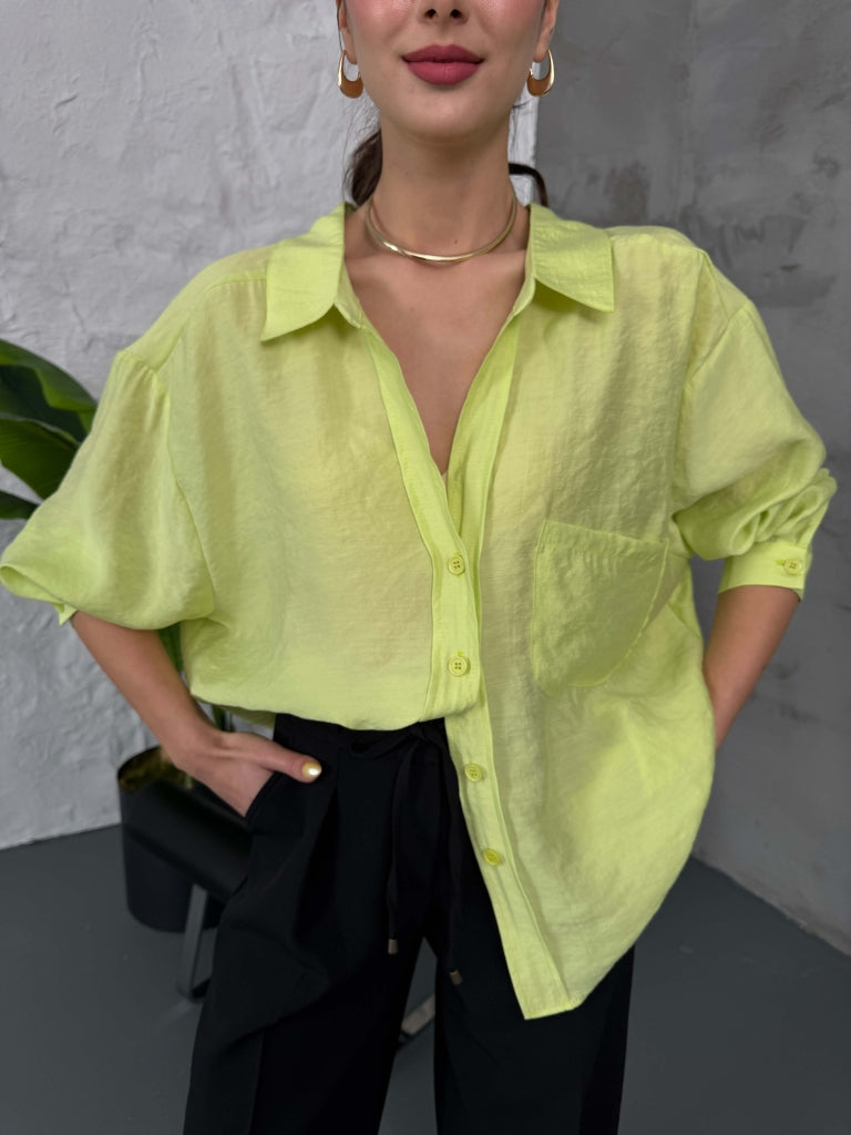 Perry Neon Sarı Dökümlü Gömlek 4612-NEON SARI