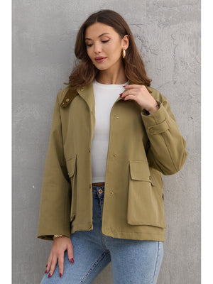 Haki Kadife Yaka Kısa Mont 0213-HAKİ