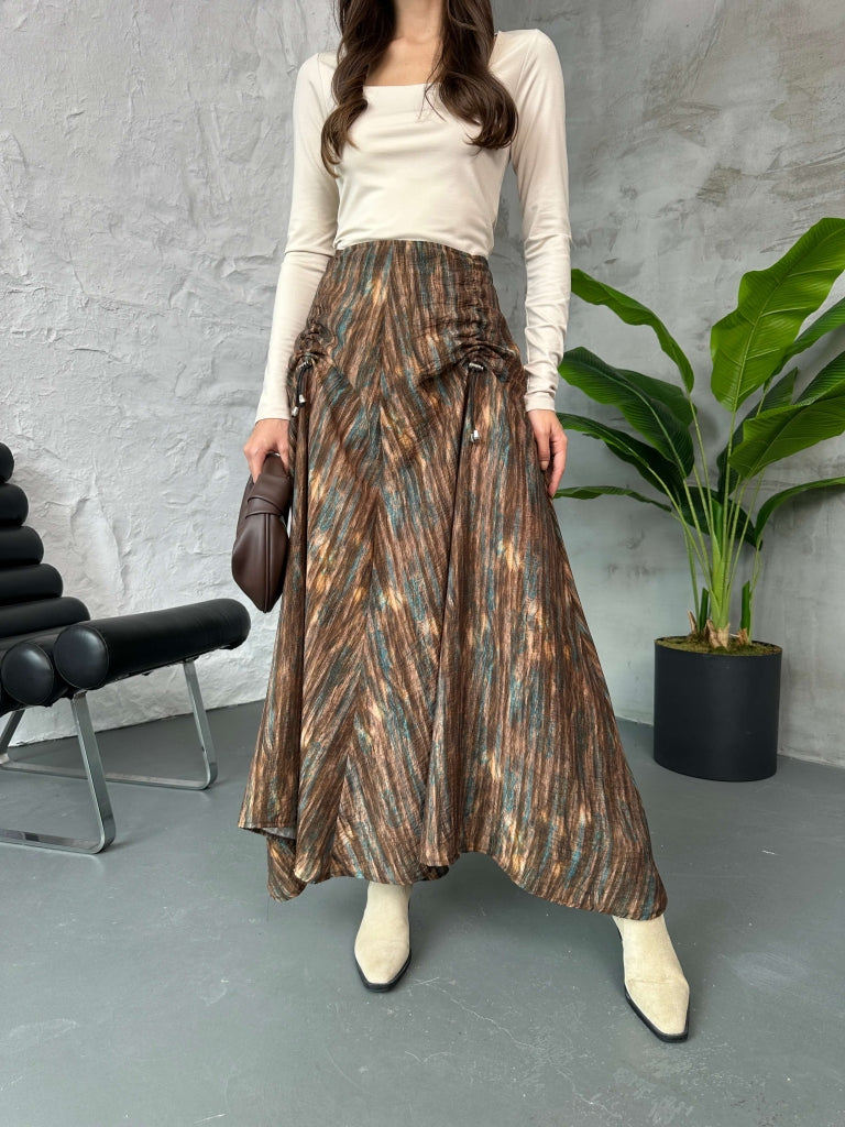 Kahverengi Önü Büzgü Detaylı Etek 30369-Kahverengi