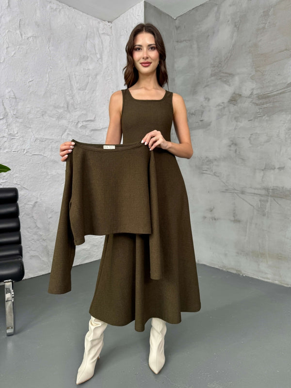 Haki Bluzlu Elbise İkili Takım 7634-Haki