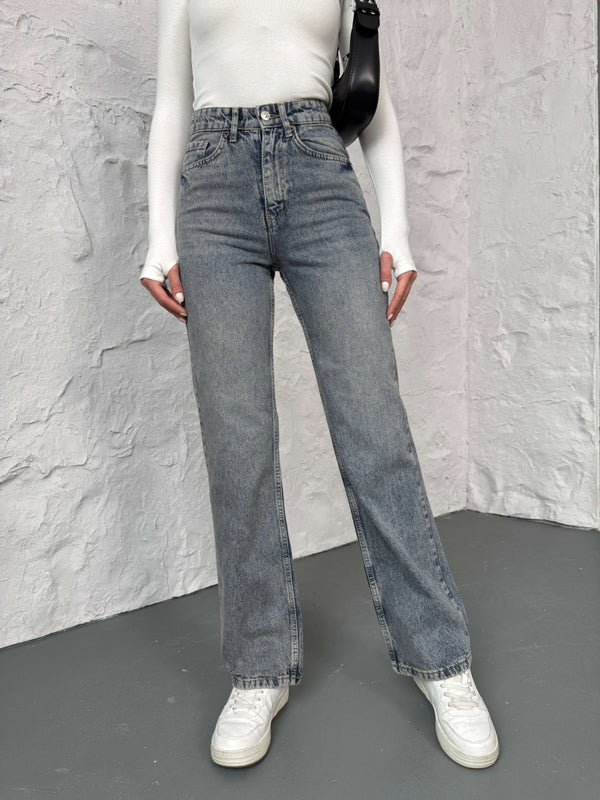 Buz Mavi Yıkamalı Straight Orj Jean 24111-Buz Mavi