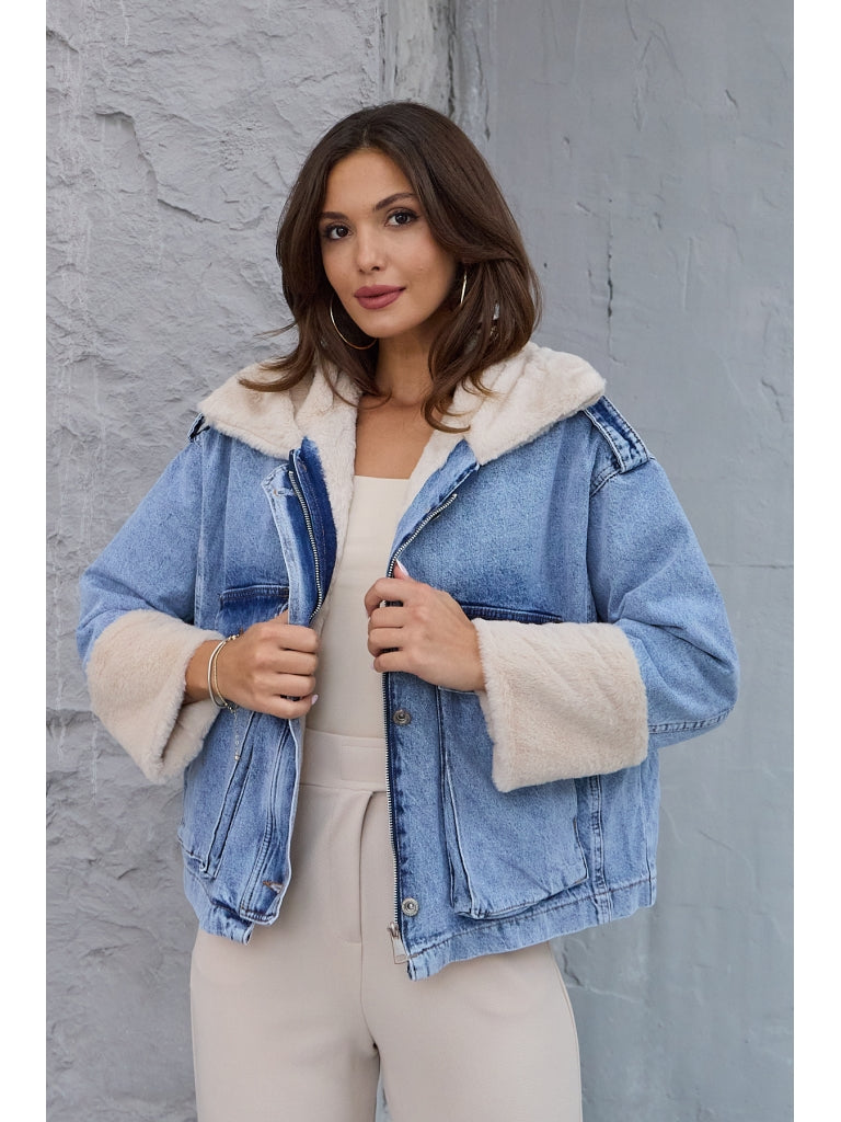 Mavi Kürklü Tasarım Jean Mont 5052-MAVİ