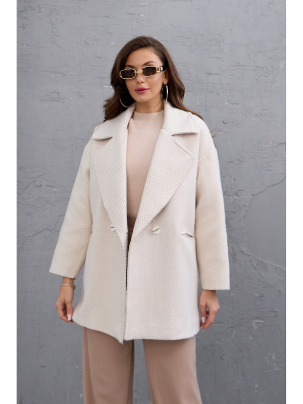 Taş Balık Sırtı Oversize Astarlı Kısa Kaban 9252-Taş