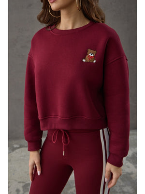 Bordo Teddy Nakış Detaylı Sweat 77-Bordo