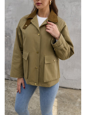 Haki Kadife Yaka Kısa Mont 0213-HAKİ