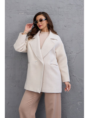 Taş Balık Sırtı Oversize Astarlı Kısa Kaban 9252-Taş