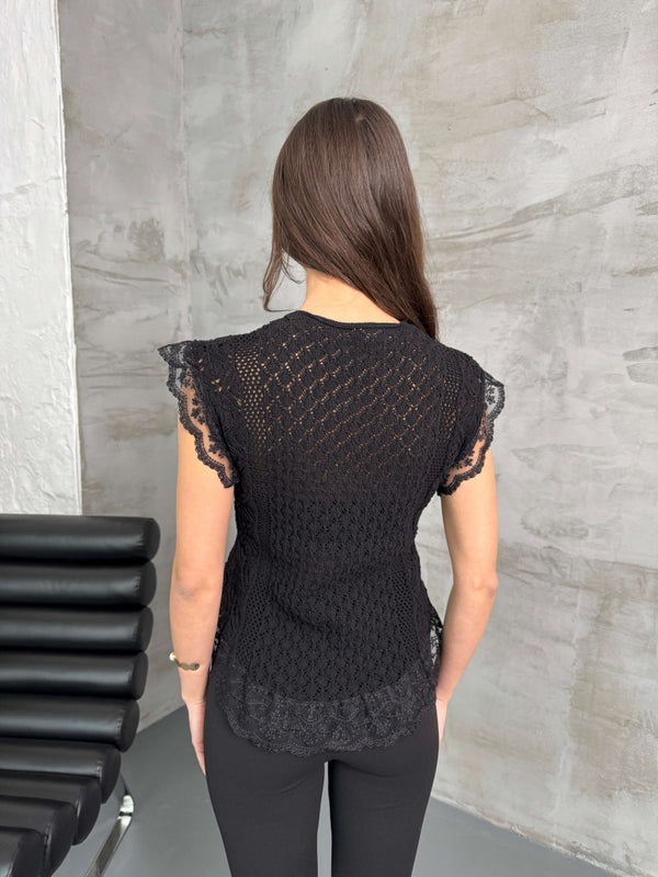 Siyah Dantelli Yelek 4184-SİYAH