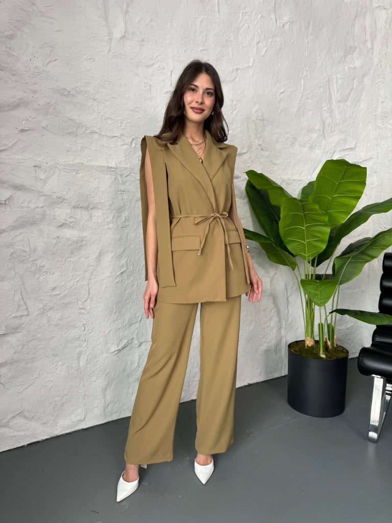 Olive Tasarım Yelek Pantolon Takım 8005-OLİVE