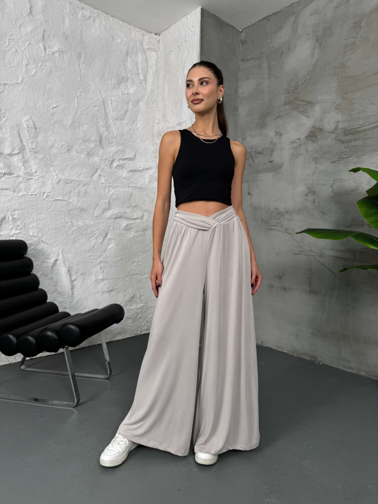 Taş Beli Çapraz Detay Modal Pantolon 30272-Taş