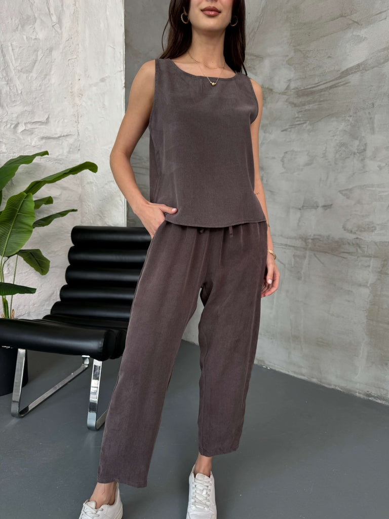 Kahve Orj Marka Tencel Takım EY0020-KAHVE