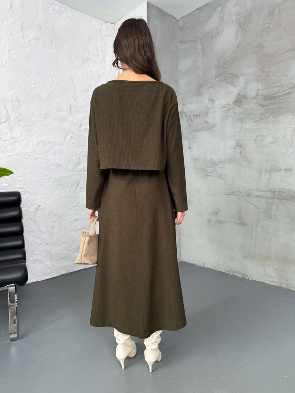 Haki Bluzlu Elbise İkili Takım 7634-Haki