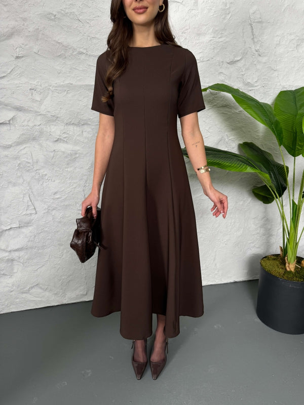Kahve Maxi Boy Volanlı Elbise 3705-KAHVE