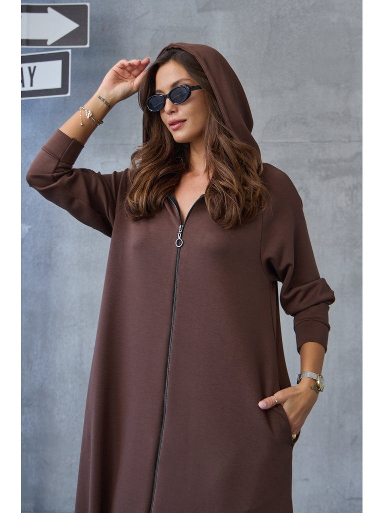 Kahve Fermuarlı Modal Çan Elbise EY8137-KAHVE