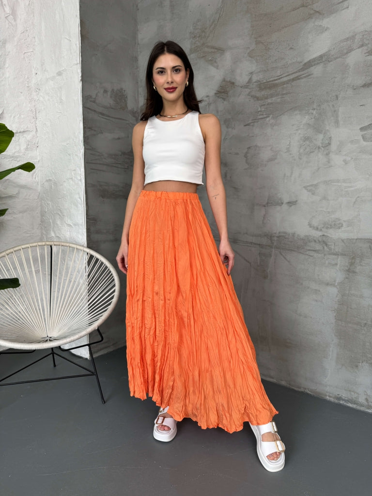 Orange Asimetrik Kırışık Etek 580256-Orange
