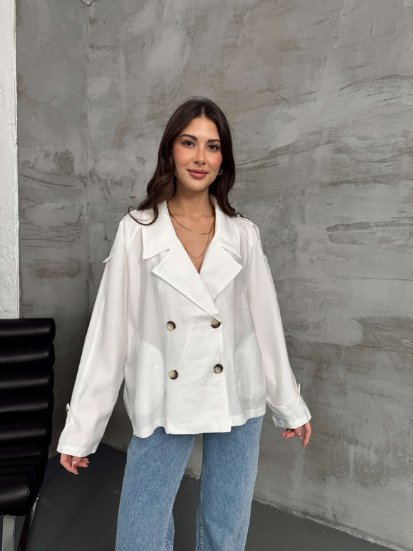 Ekru Apoletli Kısa Trenç 9547-Ekru