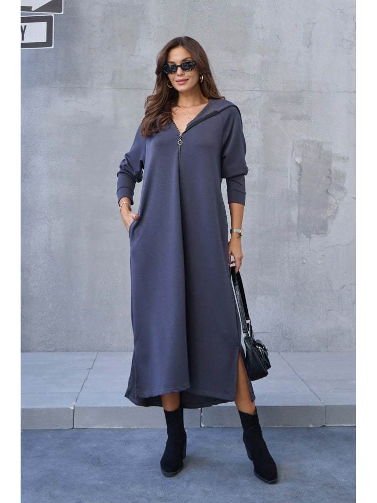 Füme Fermuarlı Modal Çan Elbise EY8137-FÜME