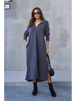 Füme Fermuarlı Modal Çan Elbise EY8137-FÜME