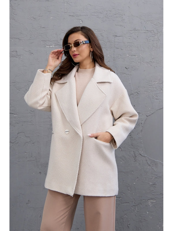 Taş Balık Sırtı Oversize Astarlı Kısa Kaban 9252-Taş