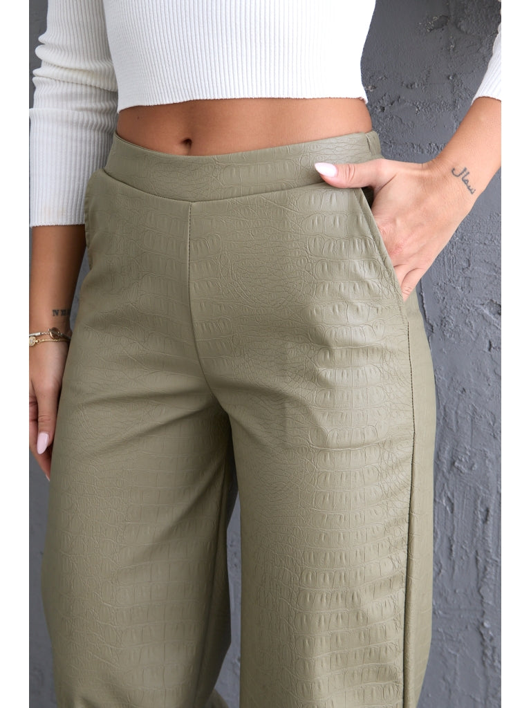 Haki Dokulu Deri Pantolon 80125-HAKİ