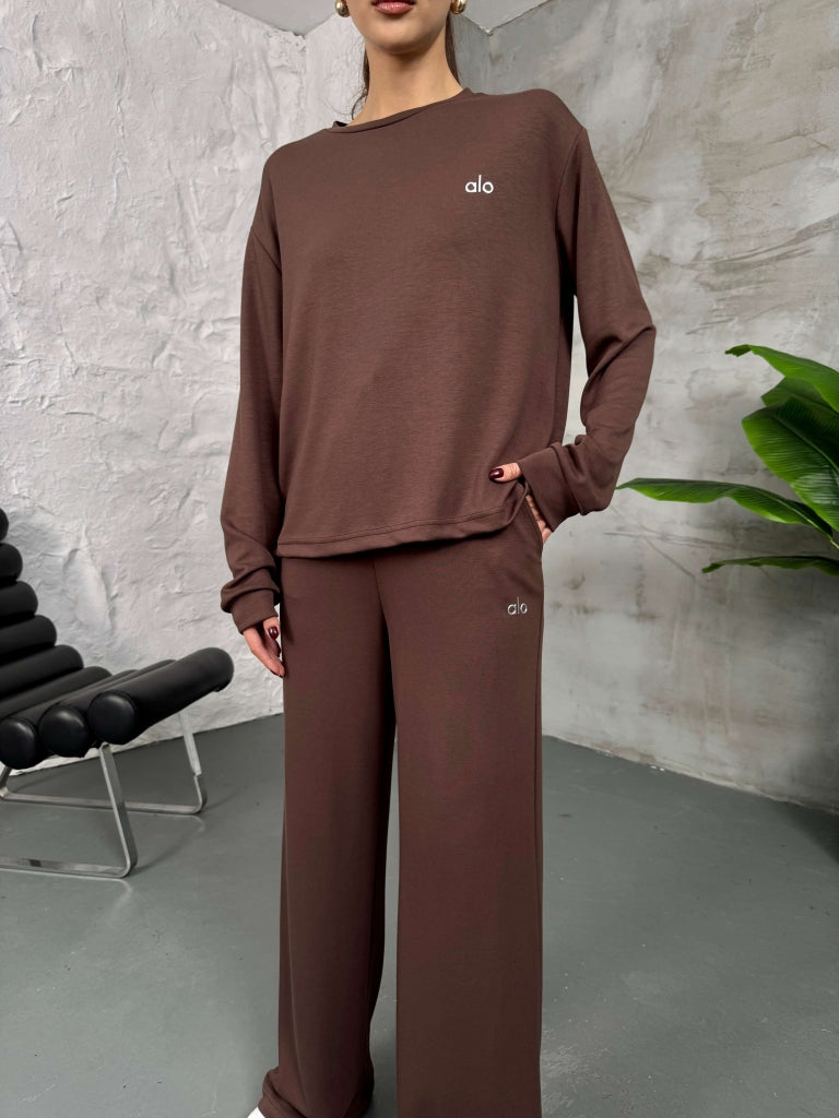 Kahverengi Modal Bisiklet Yaka Sweat Takım EY4027-Kahverengi