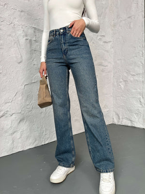 Mavi Yıkamalı Straight Orj Jean 24111-Mavi