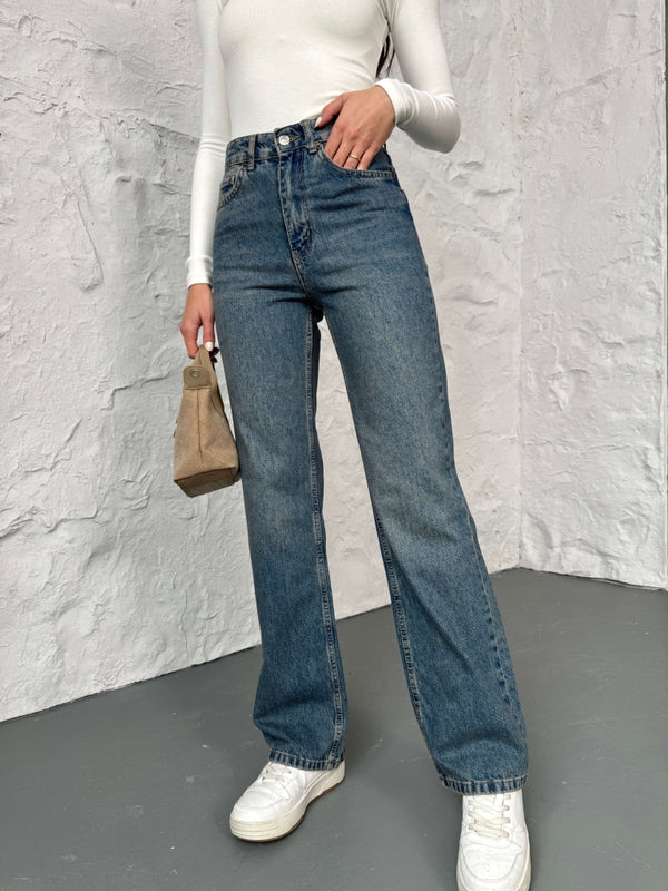 Mavi Yıkamalı Straight Orj Jean 24111-Mavi