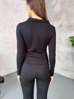 Siyah Yakalı Fermuarlı Body EYY1004-Siyah