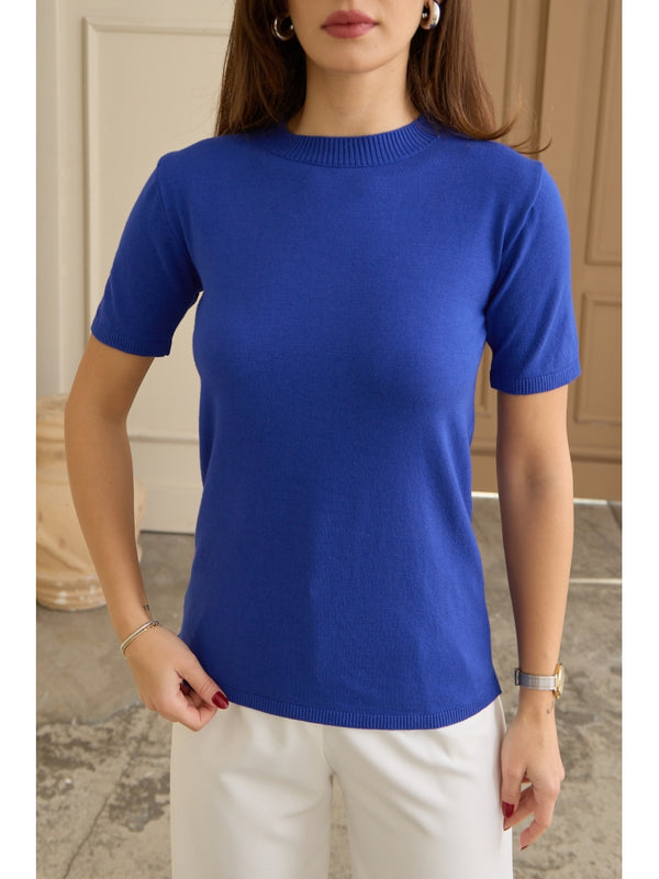 Saks Kısa Kollu Triko Bluz 2809-Saks