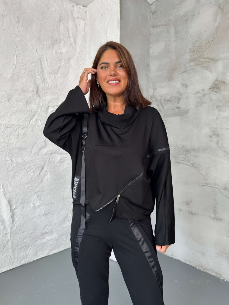 Siyah Fermuar Detaylı Modal Sweat 29682-Siyah