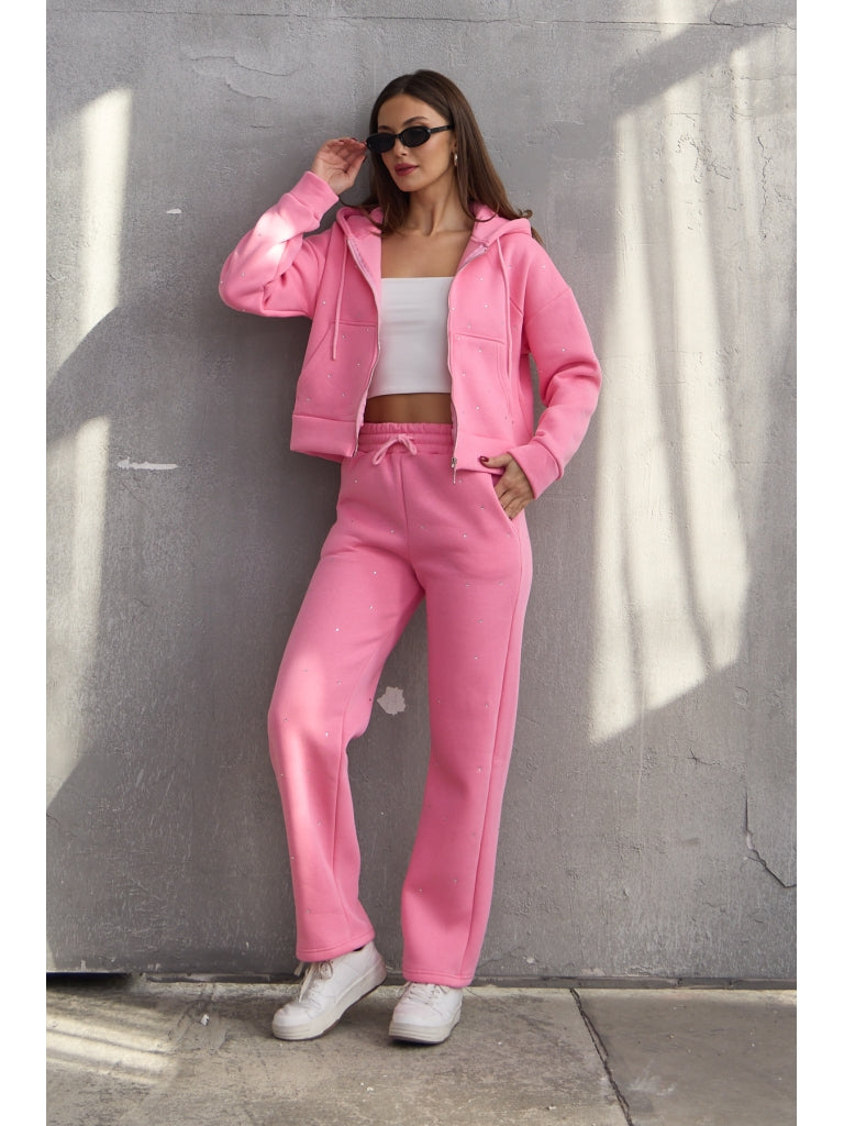 Pembe Taş Detaylı Şardonlu Takım 3070-PEMBE