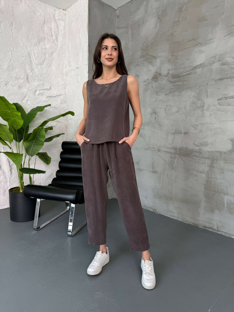 Kahve Orj Marka Tencel Takım EY0020-KAHVE