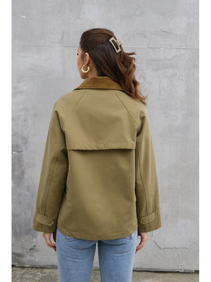 Haki Kadife Yaka Kısa Mont 0213-HAKİ