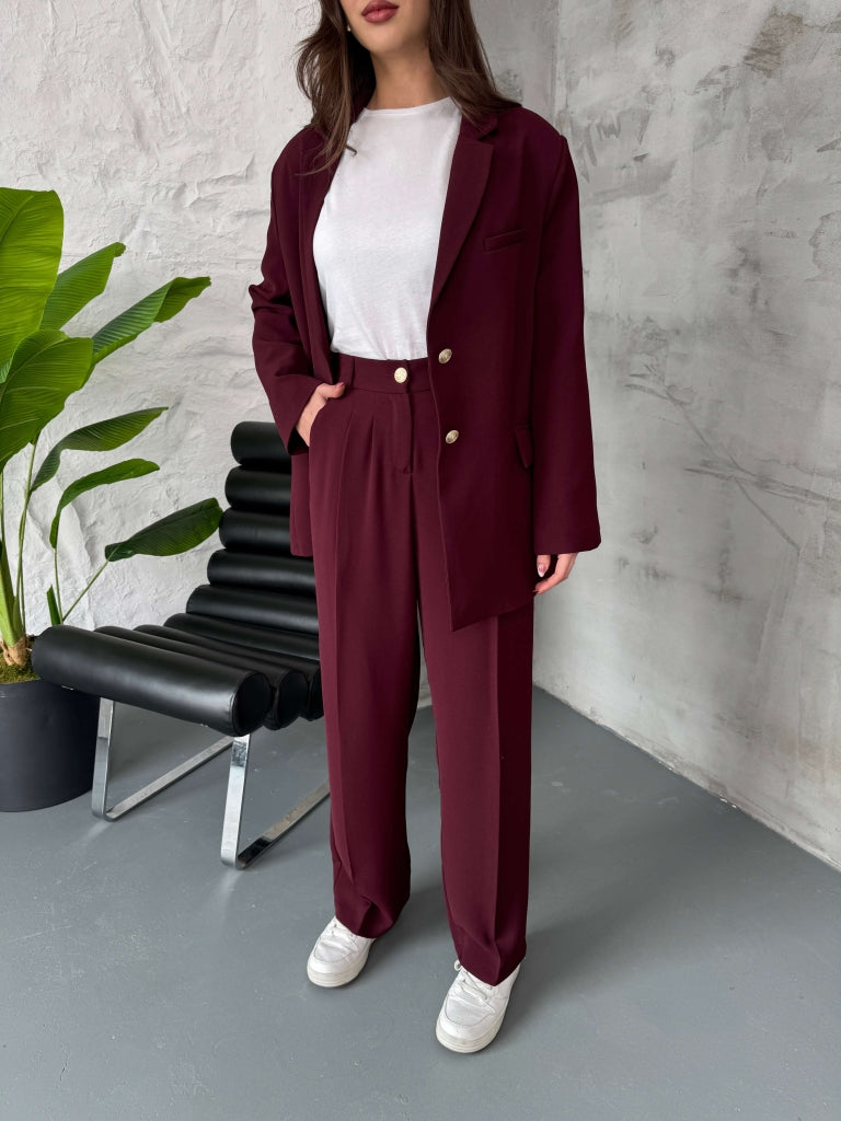 Mürdüm Gold Düğmeli Ceket Pantolon Takım 9418-MÜRDÜM