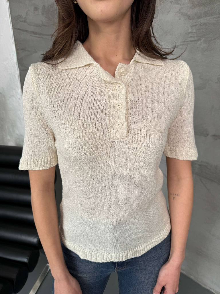Ekru Polo Yaka Merserize Bluz 5237-Ekru