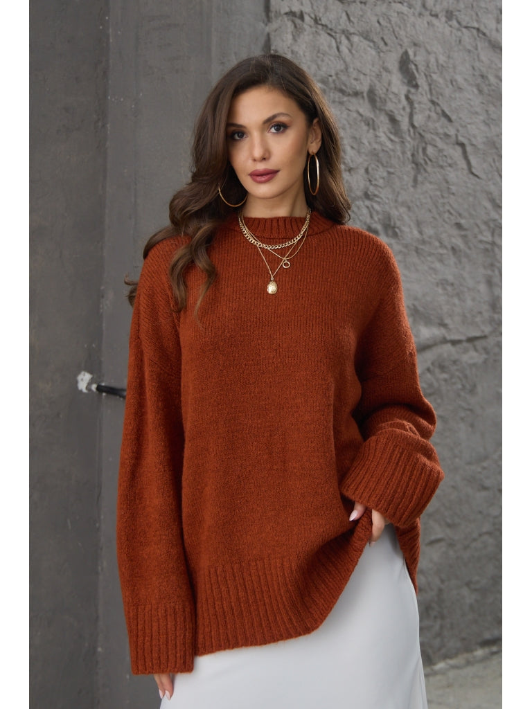 Kiremit Bisiklet Yaka Oversize Kazak 2217-KİREMİT