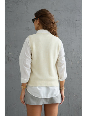 Ekru Keten Çiçek Detaylı Süveter 2201-EKRU