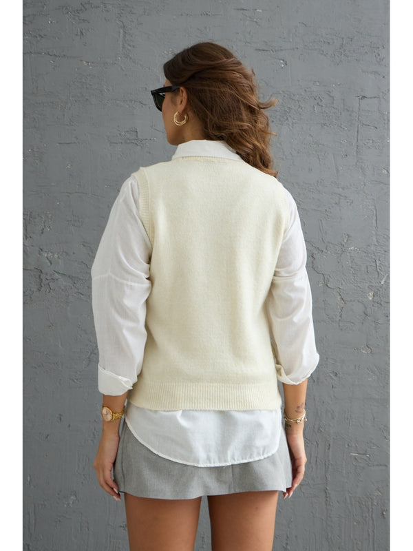 Ekru Keten Çiçek Detaylı Süveter 2201-EKRU