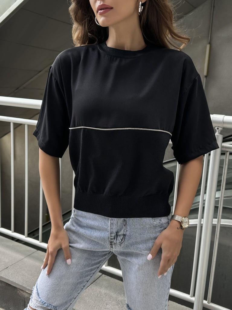 Siyah Zincir Şeritli Premium Triko Bluz 3537-Siyah